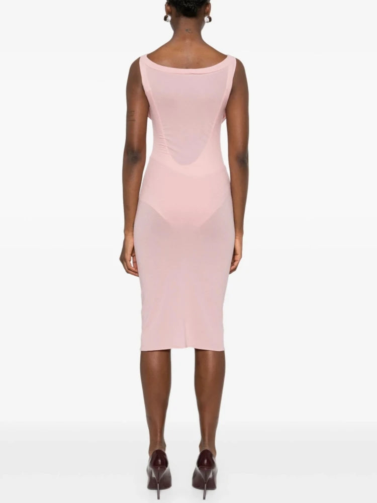 A&A Sleeveless Pink Mesh Fishbone Floral Bodycon Dress