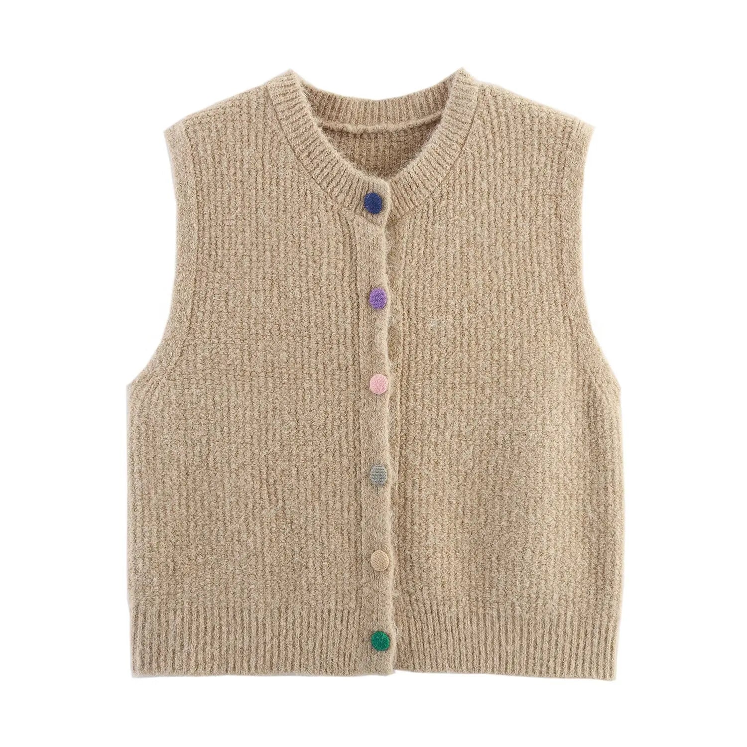 A&A Neutral Knit Vest with Rainbow Buttons