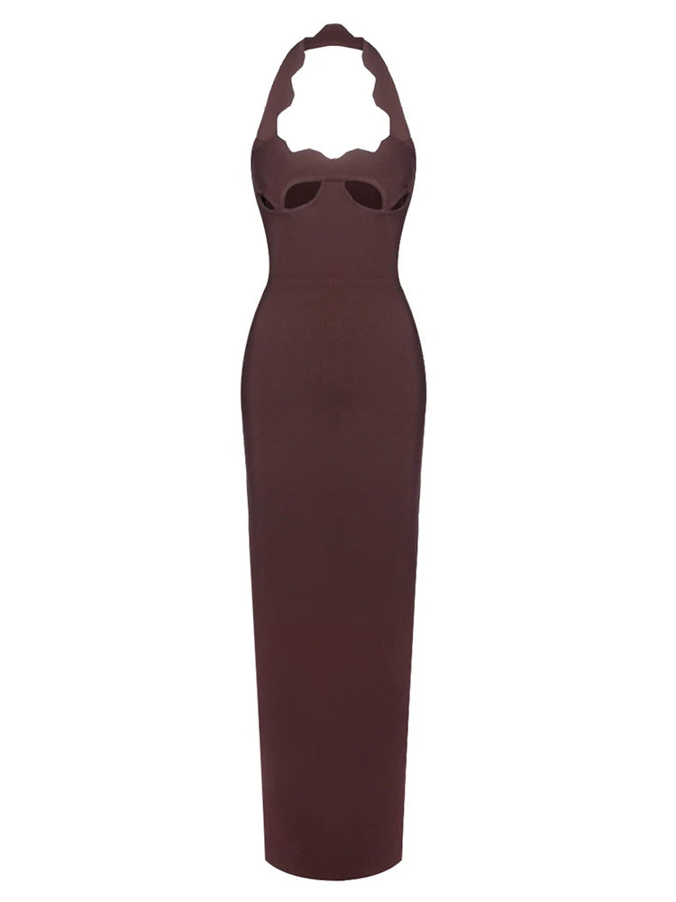 A&A Luxe Halter Neck Sleeveless Cutout Maxi Dress