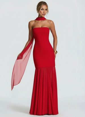 A&A Strapless Mesh Maxi Bodycon Dress