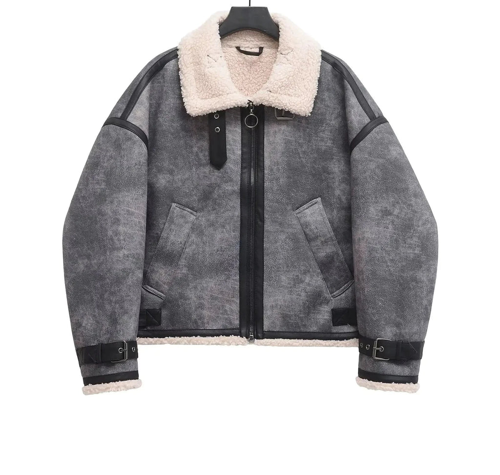 A&A Shearling Washed Gray  Aviator Jacket