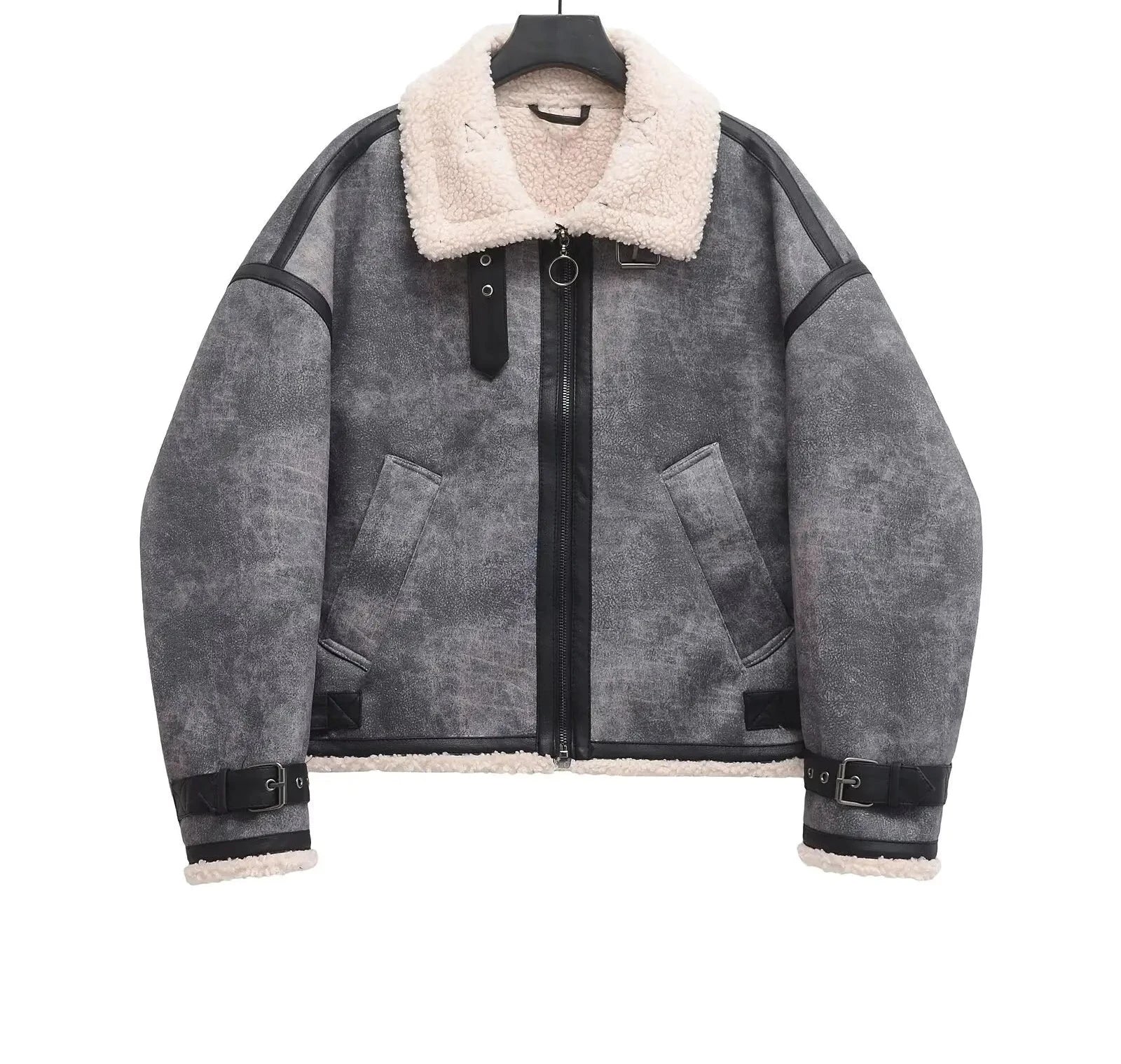 A&A Shearling Washed Gray  Aviator Jacket