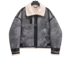 A&A Shearling Washed Gray  Aviator Jacket