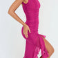 A&A Elegant Ruffle Ruched Midi Split Dress