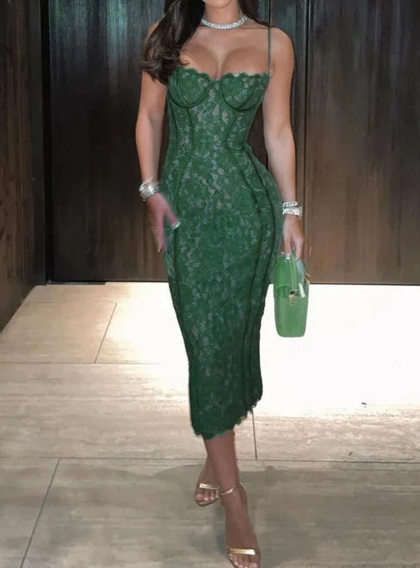 A&A Luxe Valentine Lace Midi Romantic Green Bodycon Dress ARIELLA & AYANA A&A Luxe Valentine Lace Midi Romantic Green Bodycon Dress ARIELLA & AYANA