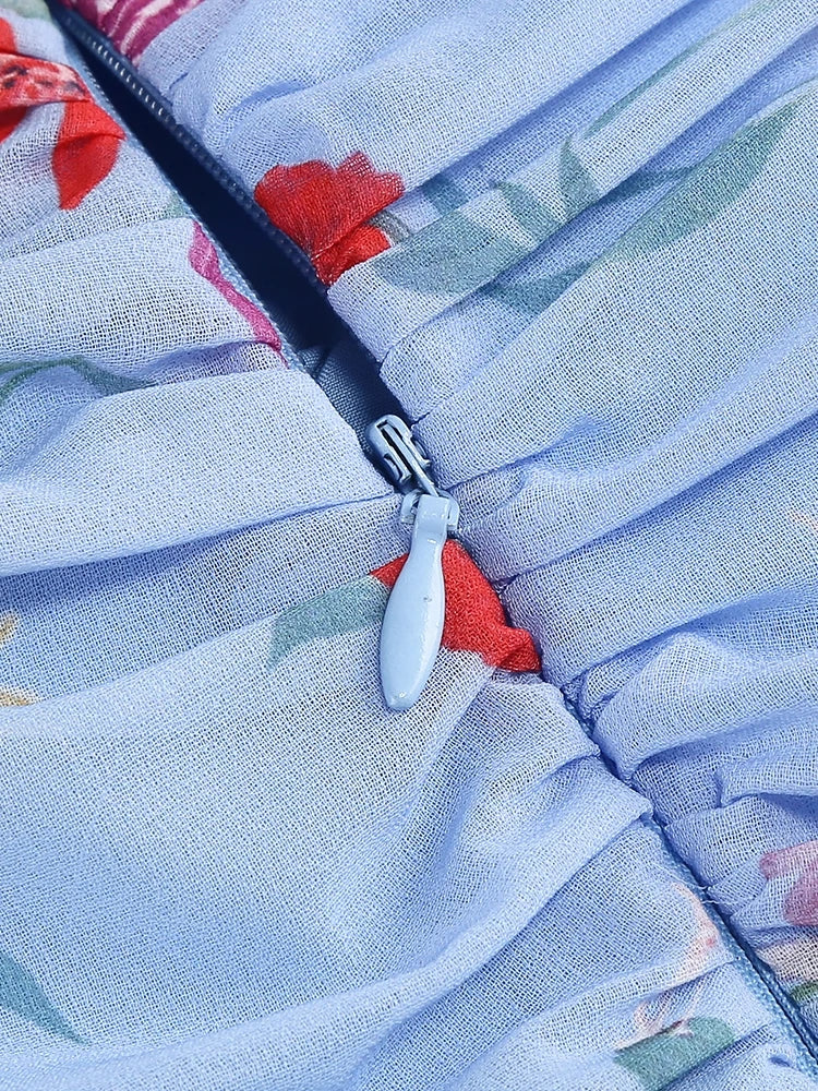 A&A Luxe Bluebell Halter Neck Floral Print Ruffles Maxi Dress