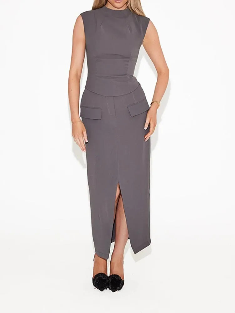 A&A Sleeveless Top and Split Skirt Two Piece Set