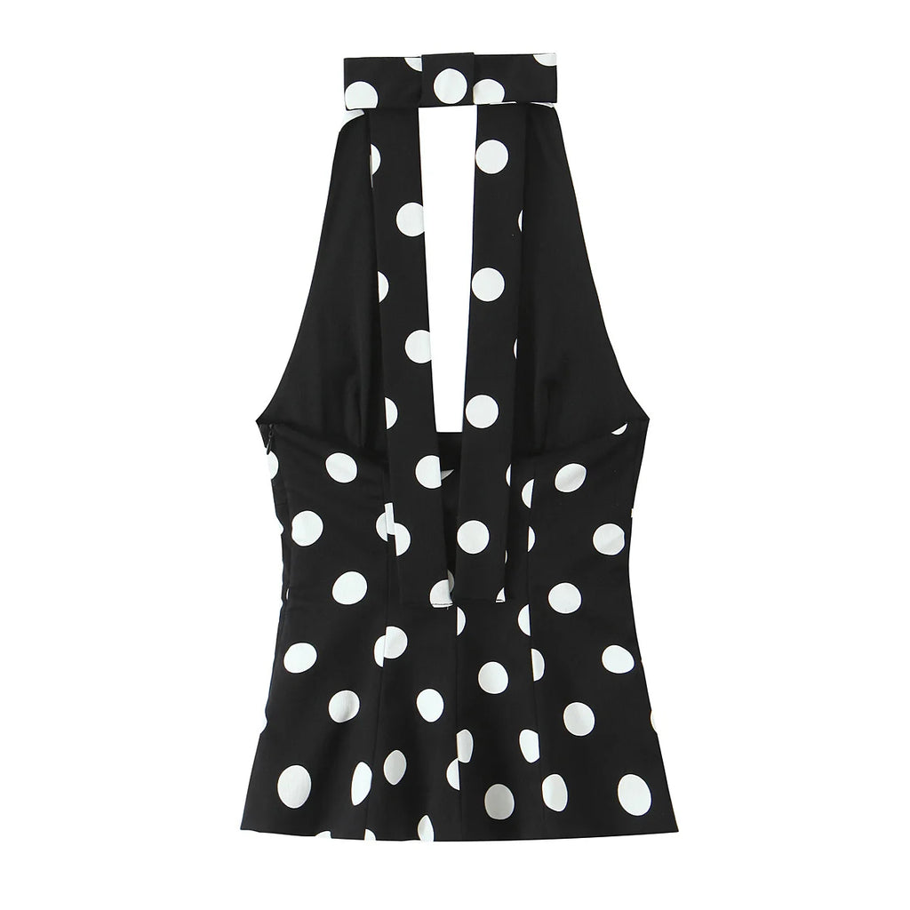 A&A Poppy Polka Dot Bow Detail Halter Neck Top