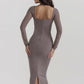 A&A Elegant Lace Strapless Bodice Midi Dress