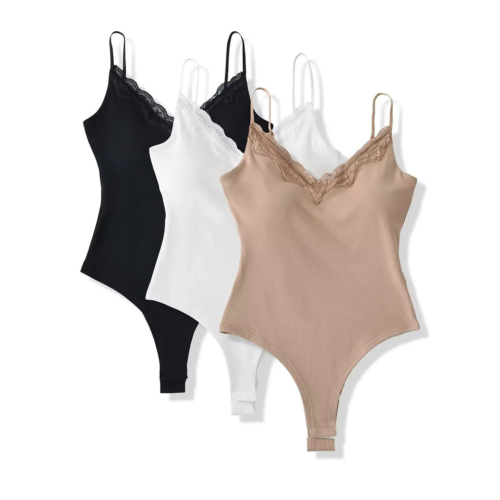 A&A Spaghetti Strap Lace Trim Bodysuit