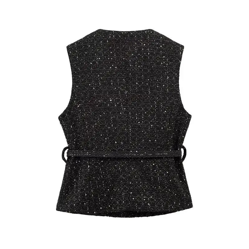 A&A Cyra Tweed Belted Waistcoat Vest