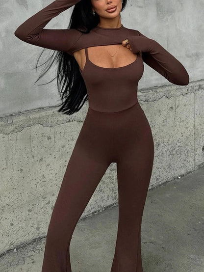 A&A Hollow Out Jumpsuit Long Sleeve Two Piece Set