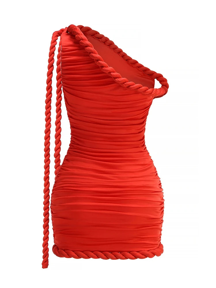 A&A Kaelis One Shoulder Twist Knot Draped Mini Bodycon Dress