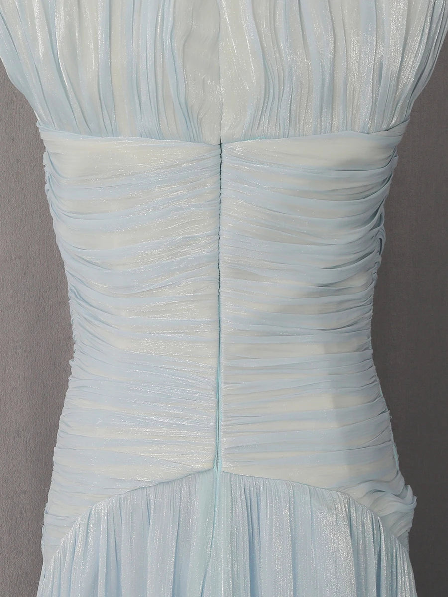 A&A Bellune Blue Chiffon Maxi Dress