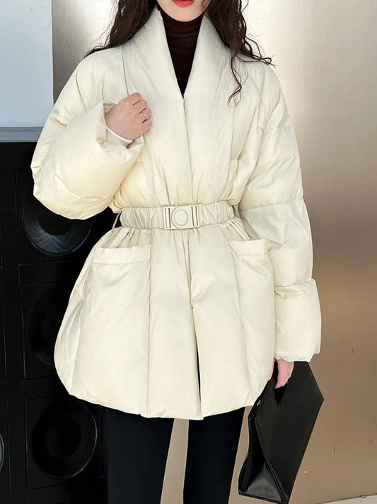 A&A Pola Shawl Collar Belted Wait Puffer Coat