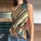 A&A Abstract Print Asymmetric One Shoulder Crop Top