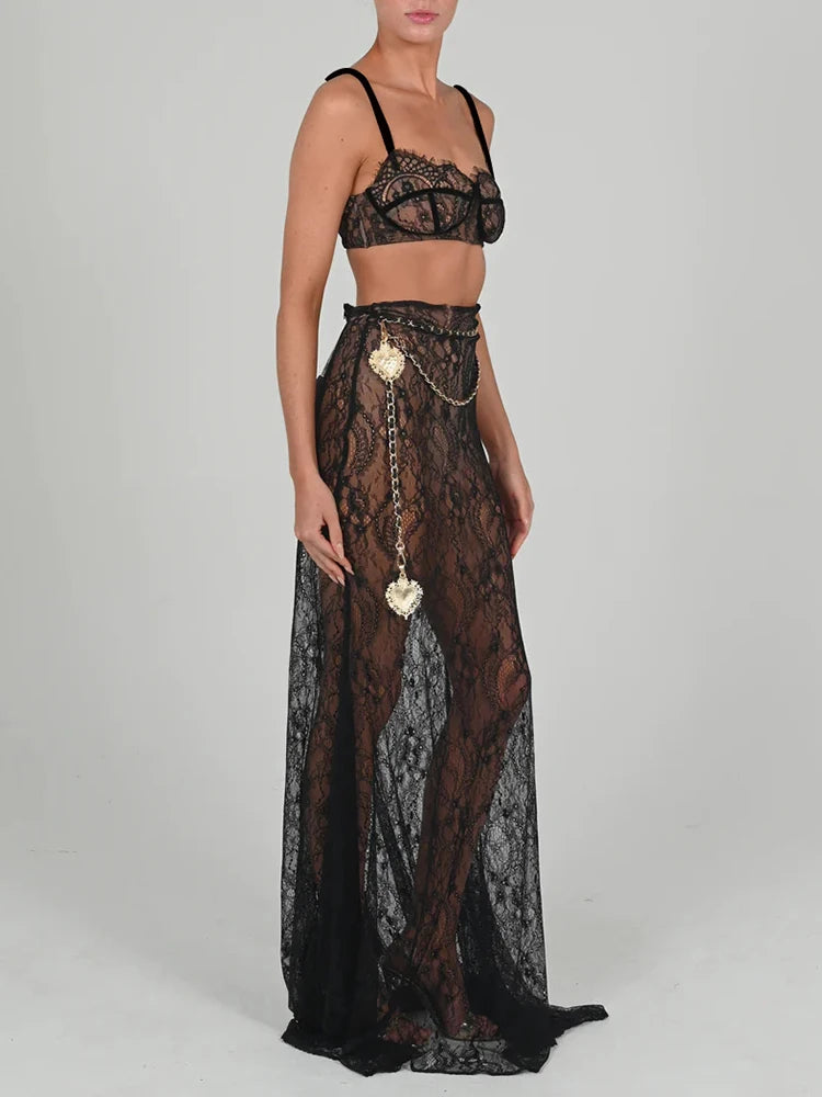 A&A Luxe Lace Two Piece Maxi Skirt Set