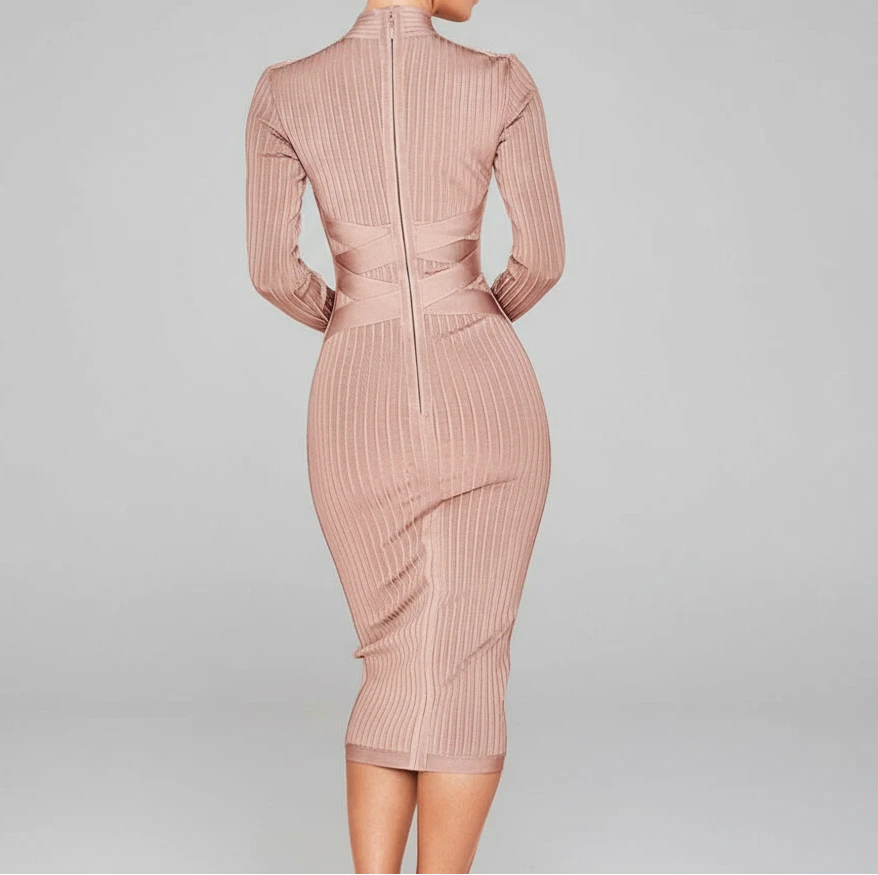 A&A Liora Criss Cross Long Sleeve Midi Bandage Dress