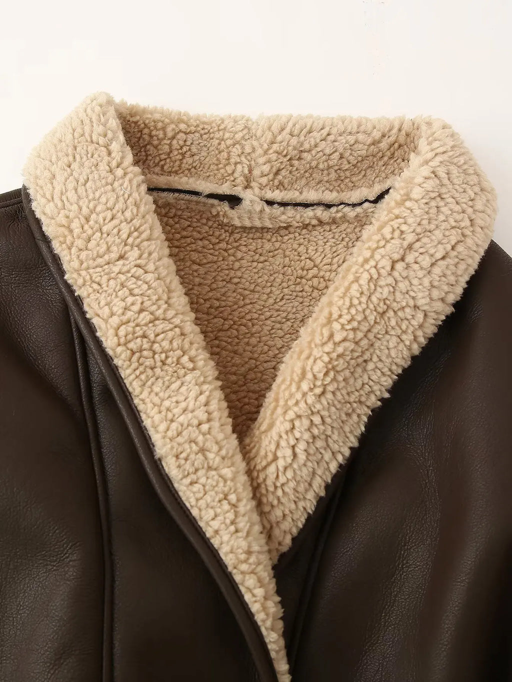 A&A Faux Leather Belted Shearling Coat