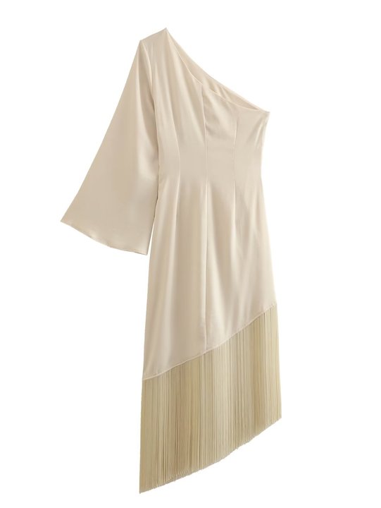 A&A Elegant One Shoulder Tassels Dress