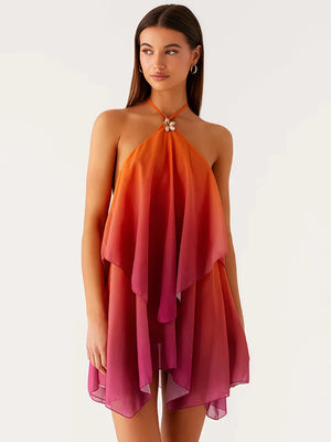 A&A Gradient Halter Backless Mini Dress