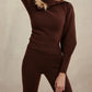 A&A Two Piece High Neck Turn Down Collar and Flared Pants Knit Set