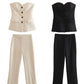 A&A Button Down Suit Top & Side Slit Trouser Two Piece Set