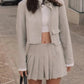 A&A Chic Button Jacket Patch Pocket And Pleated Skirt Set