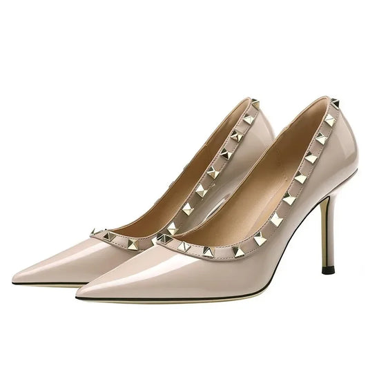 A&A New Lacquer Leather Rivet Pointed Heels