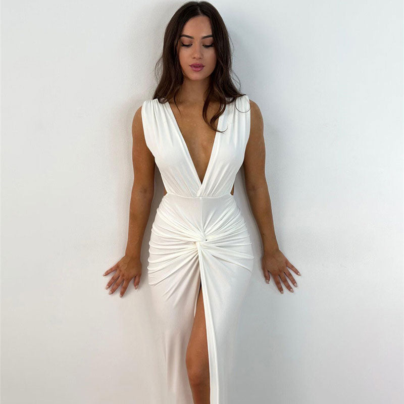 A&A Summer Ruched Backless V Slit Women Bodycon Maxi Dress ARIELLA & AYANA A&A Summer Ruched Backless V Slit Women Bodycon Maxi Dress ARIELLA & AYANA