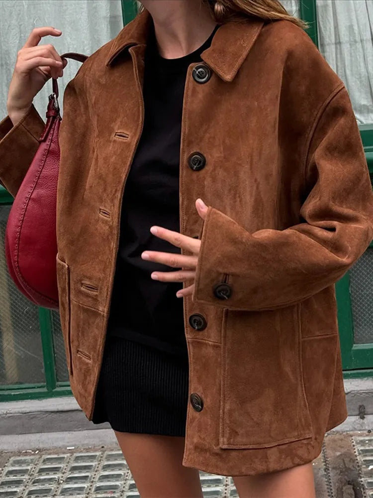 A&A Vintage Brown Lapel Pocket Blazer Jacket