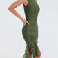 A&A Elegant Ruffle Ruched Midi Split Dress