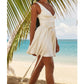 A&A White Satin Summer V Neck A Line Mini Dress