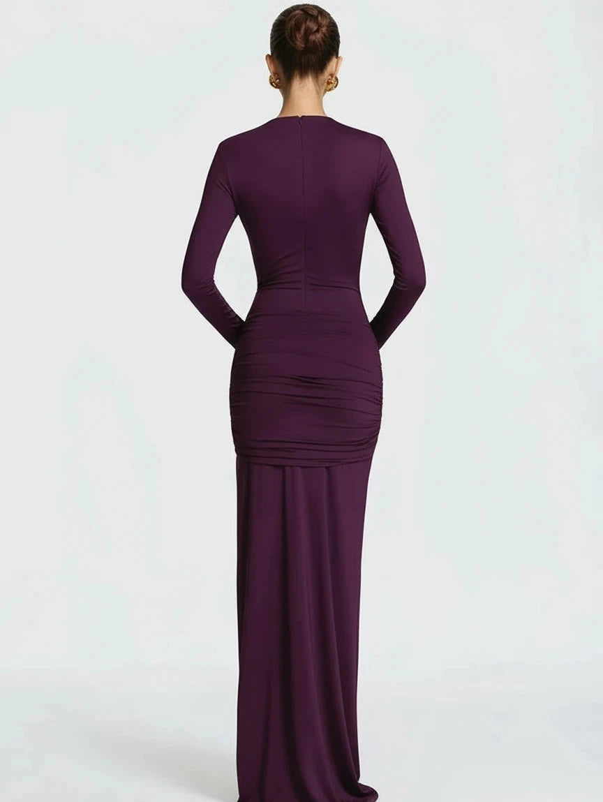 A&A Plunged Cut Out Draped Ruched Bodycon Maxi Dress