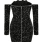 A&A Luxe Black Long Sleeve Sequin Off Shoulder Mini Dress