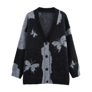 A&A Grey & Black Butterfly Knit Cardigan