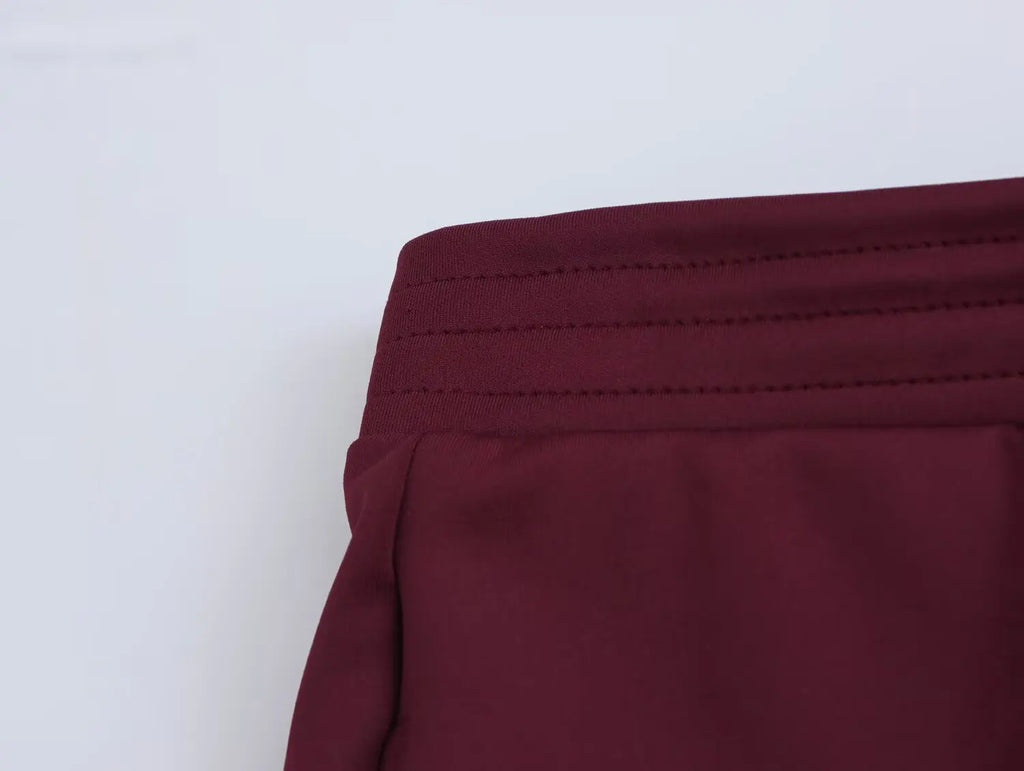 A&A Fall Burgundy Two Piece Tracksuit Set Jacket & Wide Leg Pants