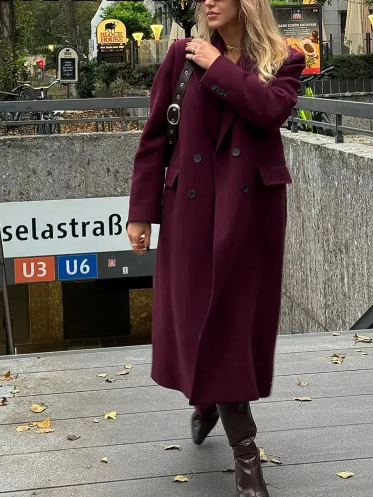 A&A Bordeaux Oversized Double Breasted Wool Blend Coat