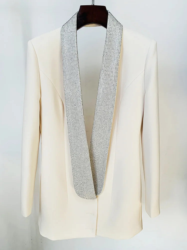 A&A Runway Long Sleeve Crystal Diamanté Backless Blazer