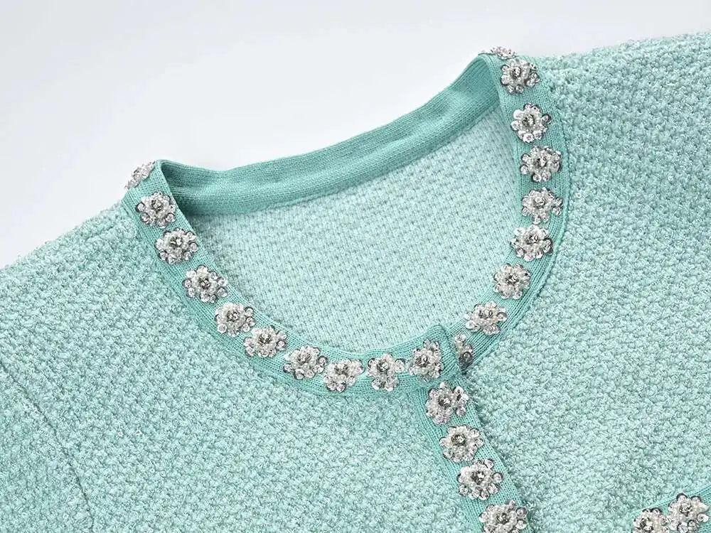 A&A Luxe Fleur Diamond Beading Sequin Knitted Mini Dress