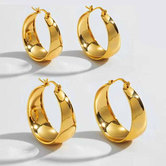 A&A Stainless Steel Gold Plated Wide Hoop Earrings