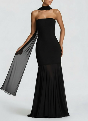 A&A Strapless Mesh Maxi Bodycon Dress