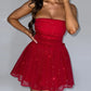 A&A Strapless Bow Tie Sparkle Double Layered Mini Dress