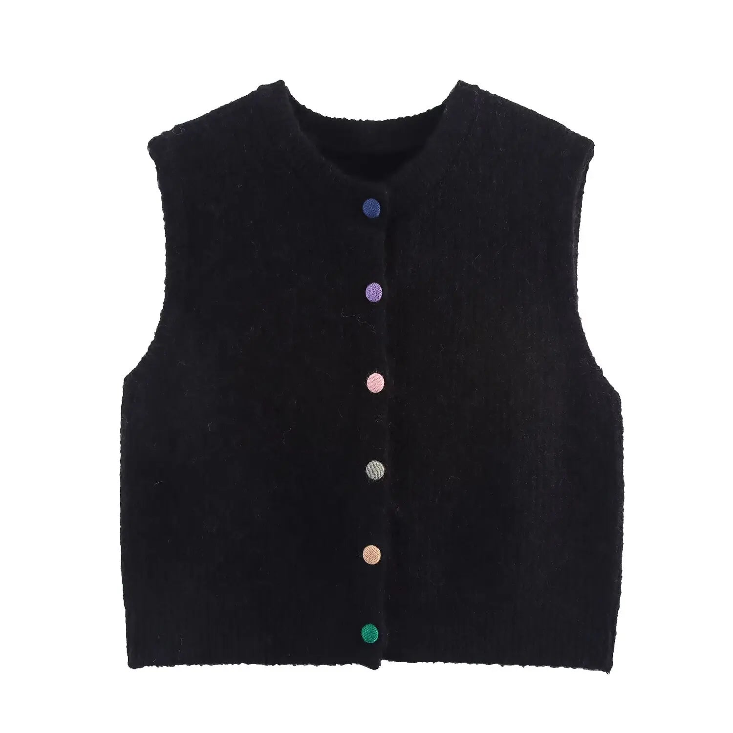 A&A Neutral Knit Vest with Rainbow Buttons