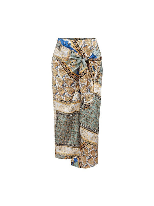 A&A Paisley Print Tie Midi Sarong-style Skirt