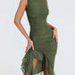 A&A Elegant Ruffle Ruched Midi Split Dress