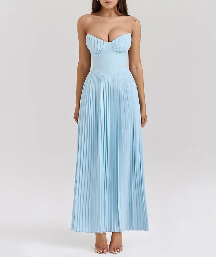 A&A Luxe Strapless Pleated Maxi Dress