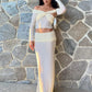 A&A Two Piece Sheer Off-shoulder Top And Maxi Skirt Set