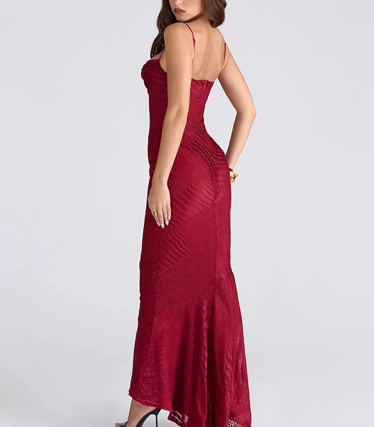 A&A Luxe Spaghetti Strap Backless Satin Maxi Dress