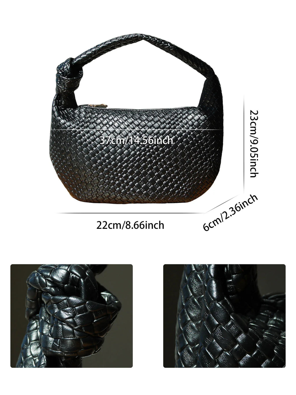 A&A Tindra Woven Knot Handle Black Handbag